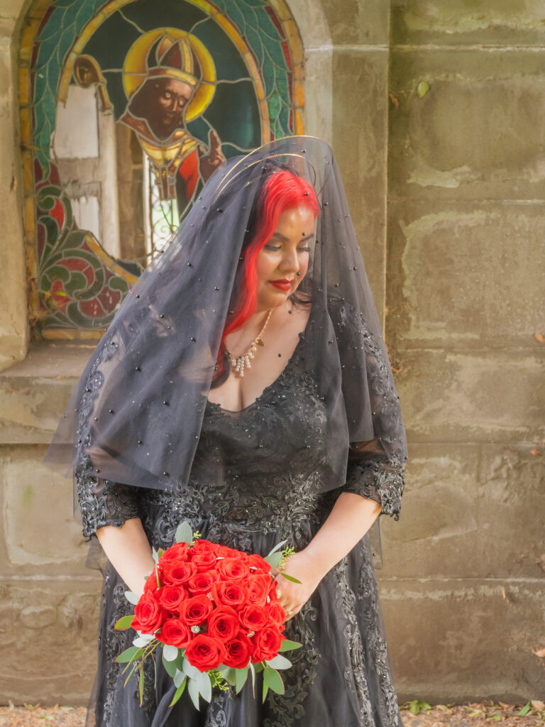 10 Unconventional Anti-Bride SF Wedding Ideas - Anti-bride in black wedding dress in the  San Francisco cemetery. 