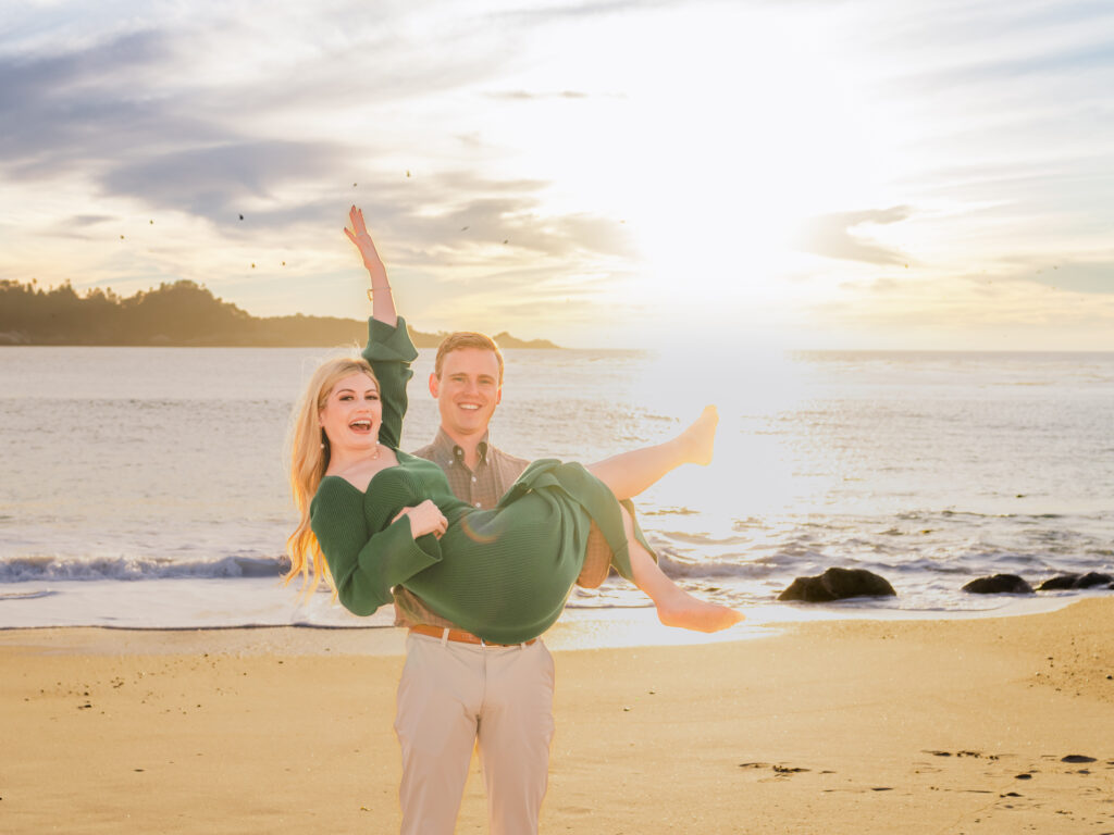 Proposal at Carmel Beach - Couple Portrait at sunset - photo by 4Karma Studio