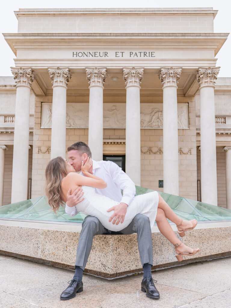 Romantic kiss at the Legion of Honor in San Francisco - Engagement Photo by 4Karma Studio