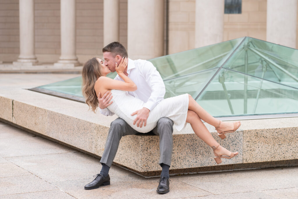 Romantic kiss during engagement photos in San Francisco