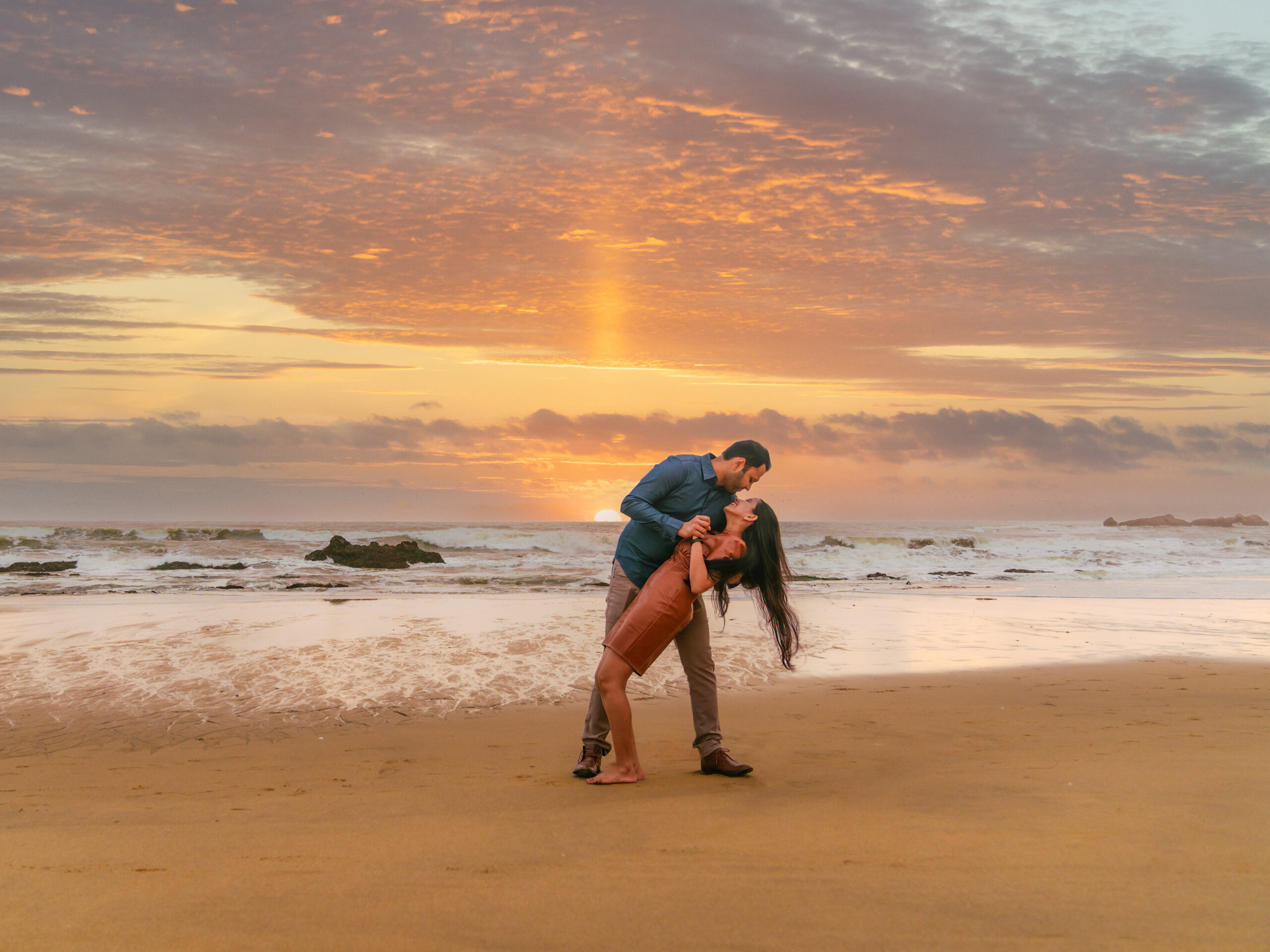 Beach Couple Session in Half Moon Bay at the sunset