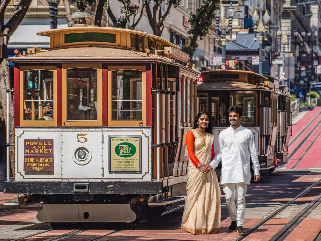 Indian couple engagement session - cable cars - SF -The Hottest Spots in SF for a Valentine's Day Proposal