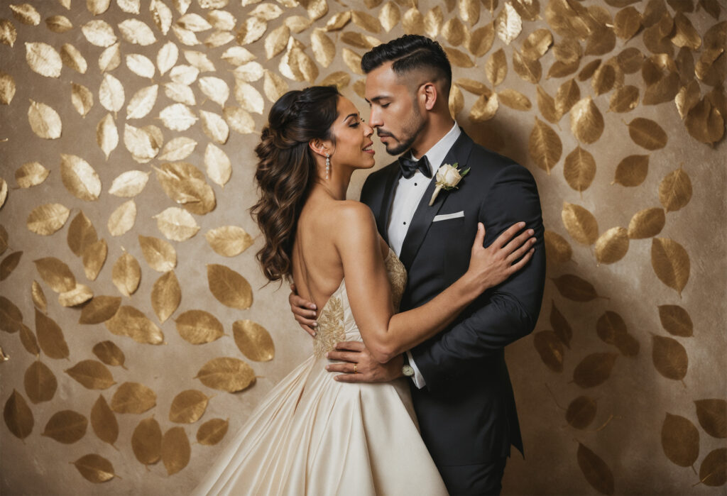 San Francisco Bay Area Micro Wedding-Romantic couple portrait with a gold leaves - San Francisco - 4Karma Studio