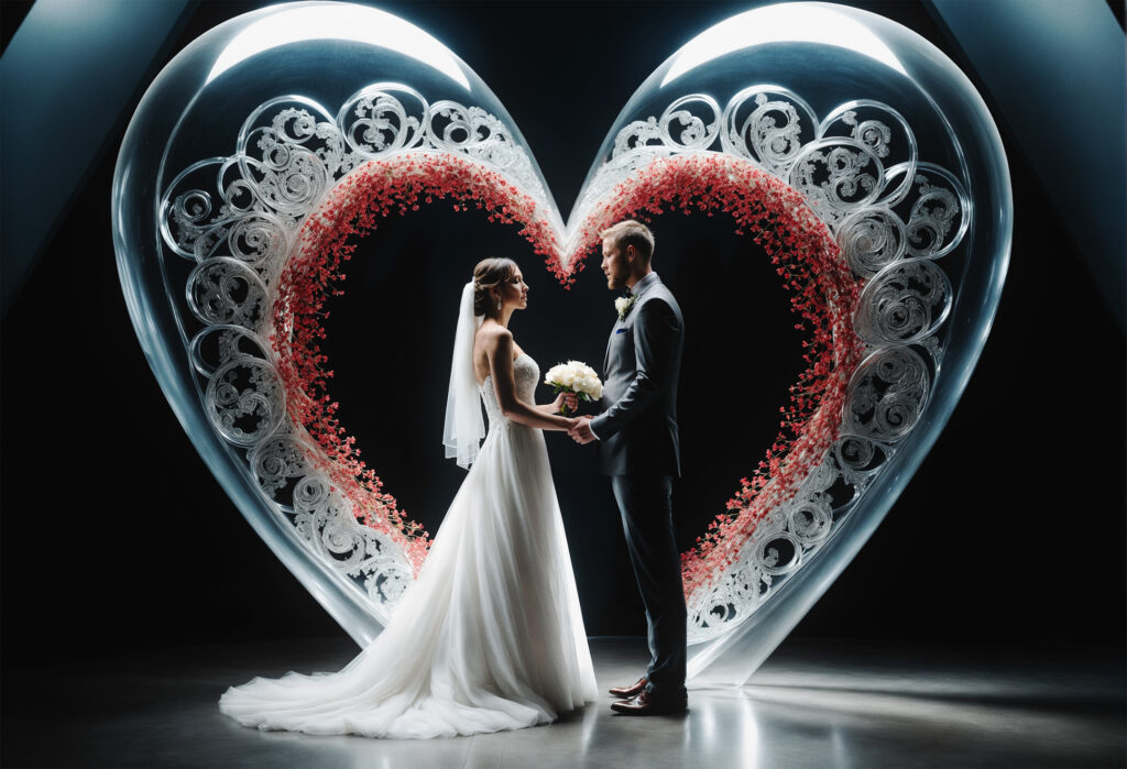 San Francisco Bay Area Micro Wedding- Couple portrait with minimalist glass heart - San Francisco - 4Karma Studio